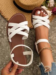 Mới Thời trang Của phụ nữ Thoải mái Dép phẳng , Trắng Của phụ nữ Dép phẳng - trắng - Xem 1