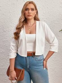 SHEIN LUNE Plus Solid Open Front Jacket - White - View 1