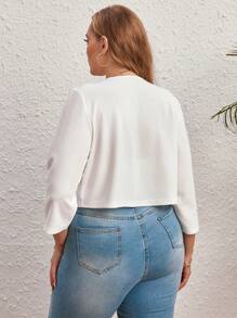 SHEIN LUNE Plus Solid Open Front Jacket - White - View 2