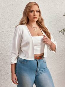 SHEIN LUNE Plus Solid Open Front Jacket - White - View 4