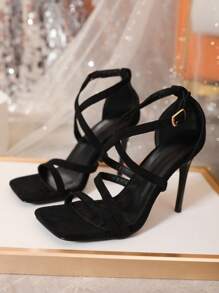 lujo con estampado Zapatos de tacón de aguja Sandalias de tiras - Negro - Ver 4