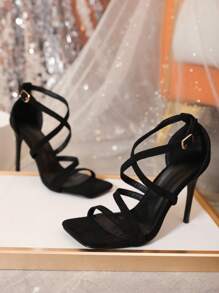 lujo con estampado Zapatos de tacón de aguja Sandalias de tiras - Negro - Ver 7