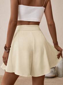 SHEIN VCAY Solid Belted Wide Leg Shorts - Apricot - View 2