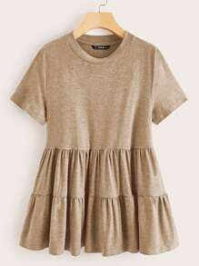 SHEIN LUNE Plus Marled Knit Smock Top - Khaki - View 1