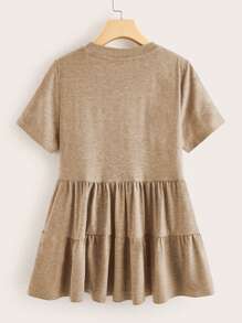 SHEIN LUNE Plus Marled Knit Smock Top - Khaki - View 2