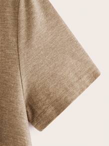 SHEIN LUNE Plus Marled Knit Smock Top - Khaki - View 3