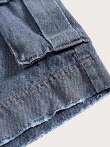 SHEIN EZwear Flap Pocket Side Denim Shorts - Light Wash - View 3