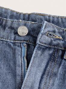 SHEIN EZwear Flap Pocket Side Denim Shorts - Light Wash - View 4