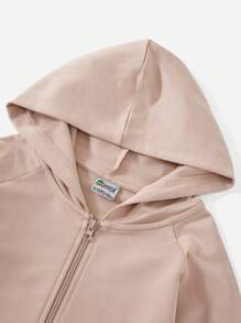 RueChic Bộ 2 áo nỉ có mũ trùm đầu tay Raglan và quần dài chạy bộ cho bé gái tuổi teen - Màu be - Xem 4