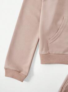 RueChic Bộ 2 áo nỉ có mũ trùm đầu tay Raglan và quần dài chạy bộ cho bé gái tuổi teen - Màu be - Xem 5