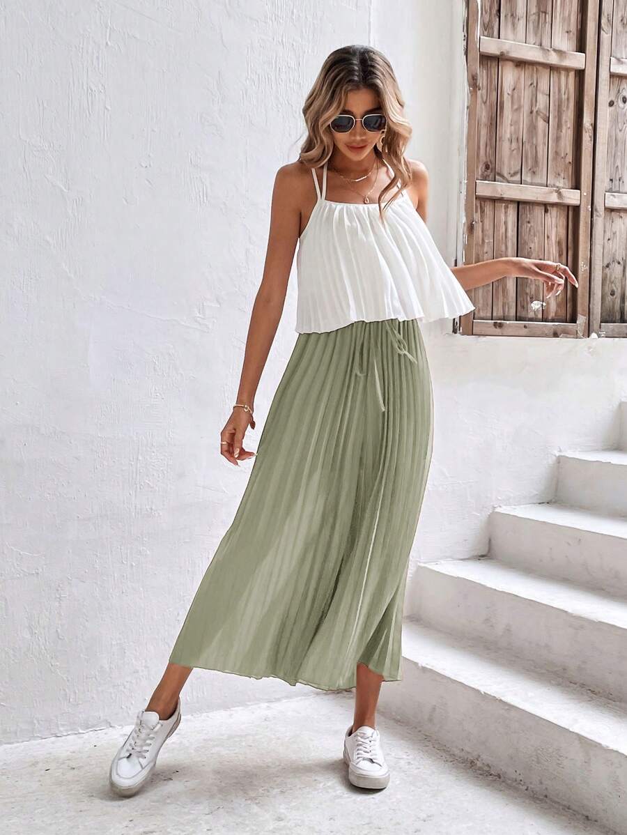 SHEIN Frenchy Two Tone Pleated Cami Jumpsuit Summer