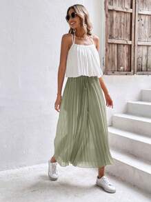 SHEIN Frenchy Two Tone Pleated Cami Jumpsuit Summer