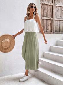 SHEIN Frenchy Two Tone Pleated Cami Jumpsuit Summer