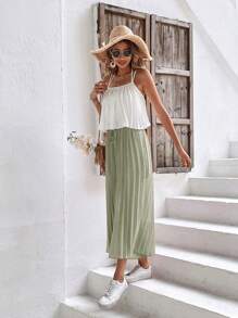 SHEIN Frenchy Two Tone Pleated Cami Jumpsuit Summer