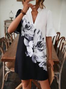 SHEIN LUNE 印花荷葉袖洋裝 - 黑與白 - 查看 3