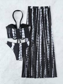 Swim Vcay 紮染掛脖比基尼泳裝附沙灘裙