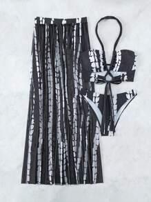 Swim Vcay 紮染掛脖比基尼泳裝附沙灘裙