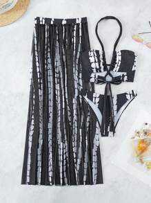 Swim Vcay 紮染掛脖比基尼泳裝附沙灘裙