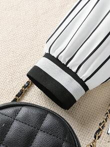 SHEIN 女大童條紋和字母圖案襯衫&吊帶上衣&百褶半身裙 - 黑與白 - 查看 4