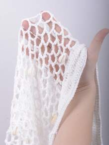 SHEIN Swim Hollow Out Drawstring Front Crochet Cover Up Skirt,Summer Beach - White - View 6