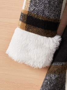 SHEIN Leap Crew 女嬰格紋印花羊絨領口翻蓋細節繫腰帶連衣裙&帽