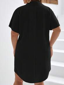 SHEIN Frenchy Plus Twist Front Batwing Sleeve Shirt Dress - Black - View 2