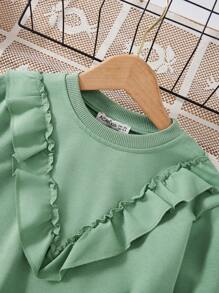 RueChic Tween Girl Ruffle Trim Pullover & Joggers - Green - View 3
