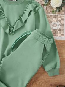 RueChic Tween Girl Ruffle Trim Pullover & Joggers - Green - View 4