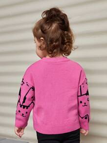 Baby Girl Round Neck Long Sleeve Cute Cat Jacquard Knit Pullover Sweater - Hot Pink - View 2