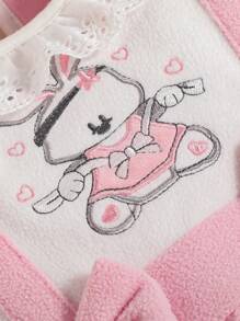 女嬰卡通圖案前蝴蝶結二合一連身褲＆ 頭巾 - 彩色 - 查看 4