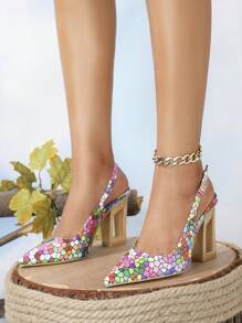 Women's Fashionable Color Block Chunky Heel Shoes With Ankle Straps - Multicolor - View 2