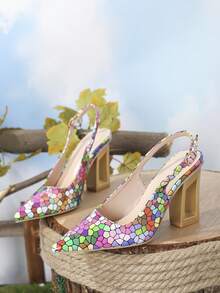 Women's Fashionable Color Block Chunky Heel Shoes With Ankle Straps - Multicolor - View 5