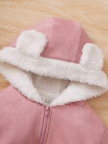 SHEIN Baby Girls' Casual Faux Suede Hooded Thickened Coat, Medium Thickness - Pink - View 3