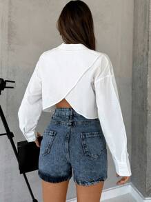 RueChic Solid Drop Shoulder Button Up Shirt - White - View 1