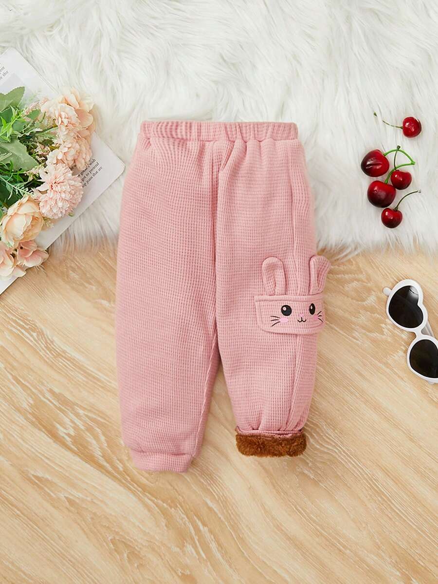 SHEIN Đứa bé gái Đồ họa Hoạt hình Thiết kế tai 3D Lót Teddy Quần - Hồng - Xem 1