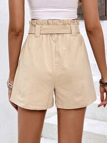 SHEIN Frenchy Paperbag Waist Belted Shorts - Apricot - View 2