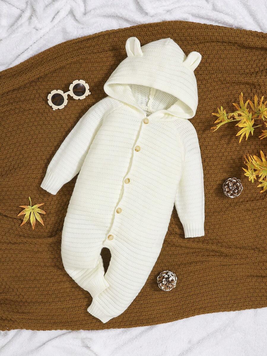 SHEIN 女婴可爱连帽长袖针织开衫 - 米色 - 查看 1