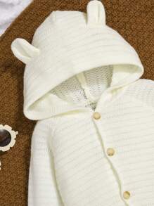 SHEIN 女婴可爱连帽长袖针织开衫 - 米色 - 查看 5