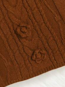 SHEIN Đứa bé gái Giải trí Cổ áo cao Áo chui đầu Đầm Áo len Với Tay áo dài - Rỉ Nâu - Xem 4