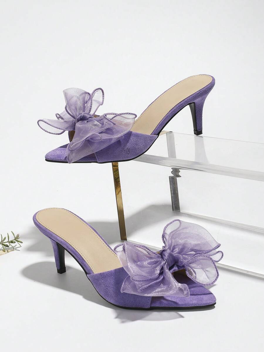 Women's Embellished Open Toe High Heel Sandals, Elegant Purple Suede-Like Stiletto Heels, Sexy Party Shoes For Summer,Kitten Heels - Purple - View 1