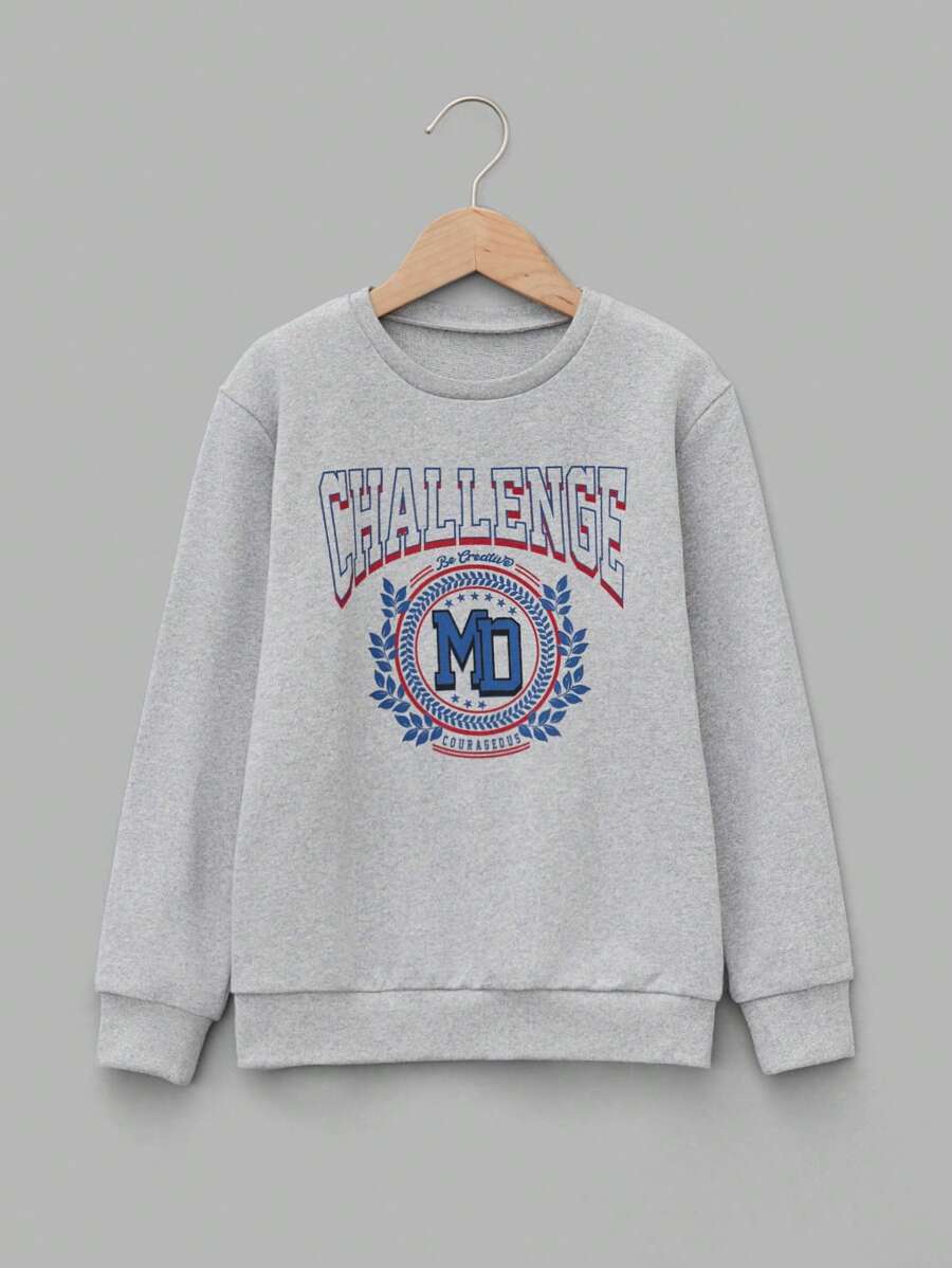 RueChic Tween Boy Letter Graphic Sweatshirt - Light Grey - View 1