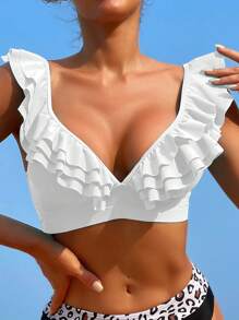 SHEIN Swim Summer Beach Ruffle Trim Bikini Top - White - View 5