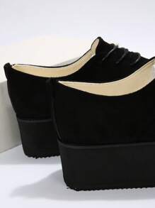 Women's Thick Sole Black Platform Shoes With Lace-up Design - Black - View 3