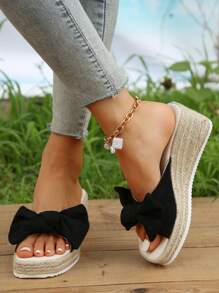 Women's Woven Sole Vacation Style Wedge & Platform Sandals - Black - View 1