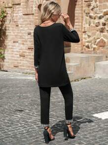 EMERY ROSE Houndstooth Print High Low Hem Top & Trousers - Black - View 2