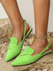 Women's Fashionable Pointed Toe Flat Shoes - Green - View 2