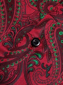 男士佩斯利提花前排扣襯衫 - 紅色 - 查看 4