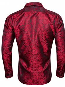 男士佩斯利提花前排扣襯衫 - 紅色 - 查看 2
