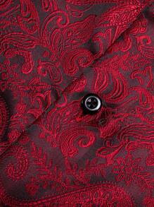 男士佩斯利提花前排扣襯衫 - 紅色 - 查看 6