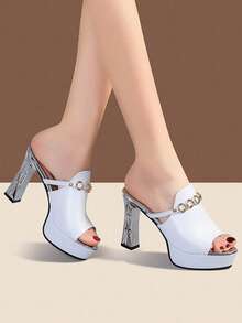 Sandalias de mujeres moda mule tacón alto - Blanco - Ver 1
